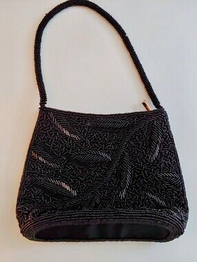 Little Black Beaded Evening Clutch with Beaded Strap